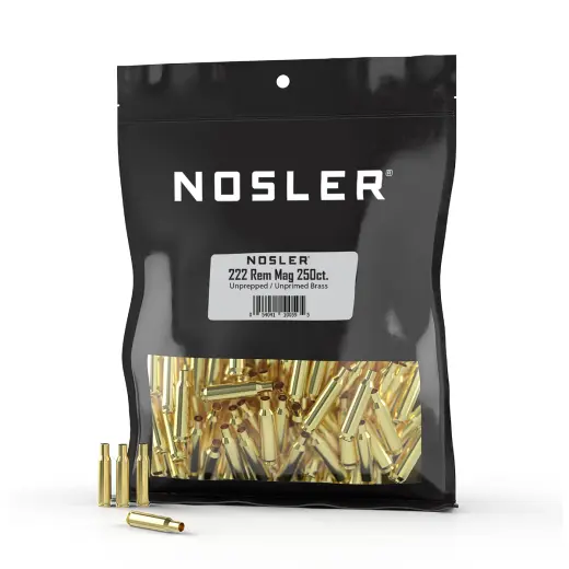 Nábojnice Nosler Bulk Unprimed Brass ráže .222 Remington Magnum pro velkoobjemové ruční přebíjení nábojů, munice, střeliva (250 ks).