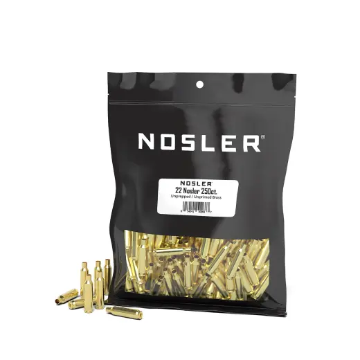 Nábojnice Nosler Bulk Unprimed Brass ráže .22 Nosler pro velkoobjemové ruční přebíjení nábojů, munice, střeliva (250 ks).