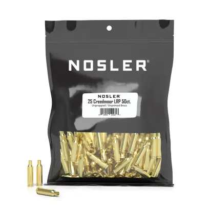 Nábojnice Nosler Bulk Unprimed Brass ráže .25 Creedmoor pro velkoobjemové ruční přebíjení nábojů, munice, střeliva (50 ks).
