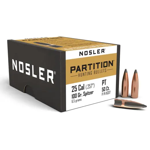 Střela Nosler Partition .25 Cal, dia .257, 100grs (6,5g). SKU: 16317
