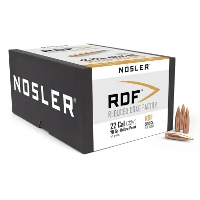 Střely Nosler RDF .22 cal, dia .224, 70grs (500 ks) Střela Nosler Reduced Drag Factor (RDF) .22 cal, dia .224, 70grs (4,5g). SKU: 53067
