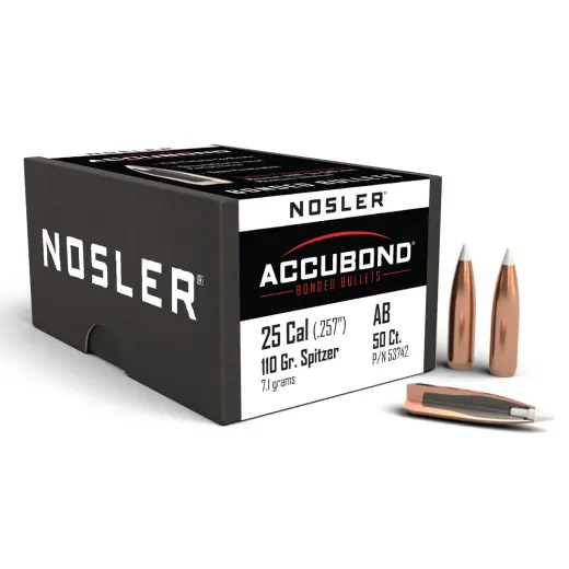 Střely Nosler AccuBond .25 Cal, dia .257, 110grs (50 ks) Střela Nosler AccuBond .25 Cal, dia .257, 110grs (7,1g). SKU: 53742