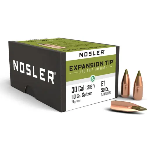 Bezolovnatá monolitická střela Nosler Expansion Tip (E-Tip) .30 Cal, dia .308, 110grs (7,1g). SKU: 59380
