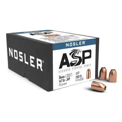 Střela Nosler JHP ASP (Assured Stopping Power) 9mm, dia .355, 147grs (9,5g). SKU: 43258