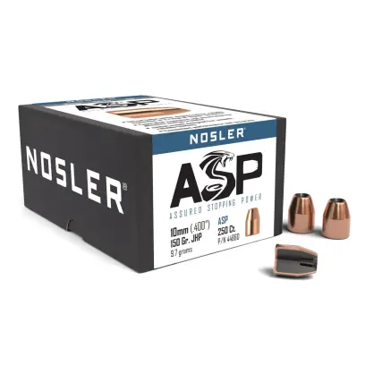 Střela Nosler JHP ASP (Assured Stopping Power) 10mm, dia .400, 150grs (9,7g). SKU: 44860