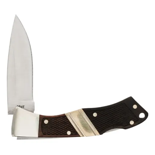 Kapesní nůž Bearhead Old Timer Klasický zavírací kapesní nůž s pojistkou Lockback a čepelí Drop Point (5,6 cm) z nerezové oceli. Zdrsněná rukojeť s elegantními niklovými bolsterky. Lehký, spolehlivý, ideální pro každodenní nošení.