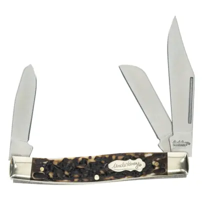Kapesní nůž Sr. Rancher 885UH Uncle Henry Tradiční kapesní zavírací nůž se třemi čepelemi z nerezové oceli a rukojetí Staglon s elegantními niklovými bolsterky. Ideální pro každodenní nošení, práci i lov. Celková délka 17,5 cm, hmotnost 80 g.