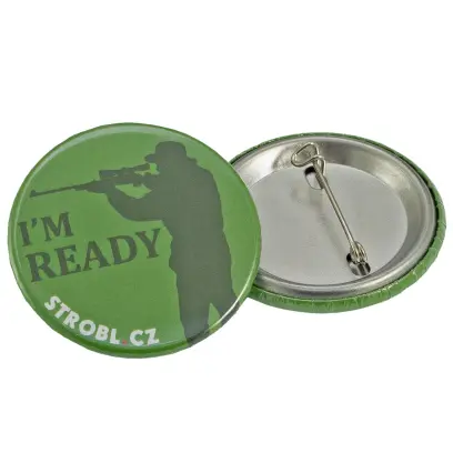 Vyjádřete svůj názor kulatým odznakem s motivem "I'm ready" a logem střelce STROBL.CZ. Průměr 35 mm, se spínacím špendlíkem.