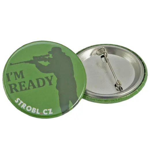 Vyjádřete svůj názor kulatým odznakem s motivem "I'm ready" a logem střelce STROBL.CZ. Průměr 35 mm, se spínacím špendlíkem.