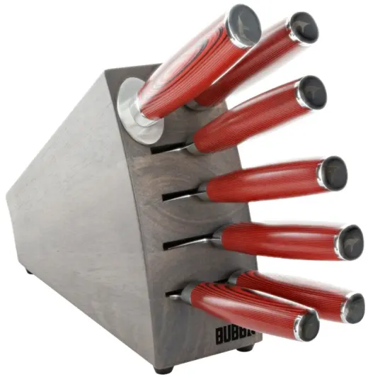 Profesionální sada 6ti kuchyňských nožů z prémiové německé oceli a diamantové ocílky. Elegantní blok z dřeva Parawood, stylové rukojeti G10, perfektní vyvážení.