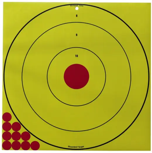 Long Range Bull's-Eye Target 17.75", 5 ks Samolepicí terč Birchwood Casey pro střelbu na dlouhou vzdálenost. Vysoká viditelnost, barevná signalizace zásahu, červené a žluté záslepky v rozích. Rozměry terče 45 x 45 cm. Balení po 5 ks.