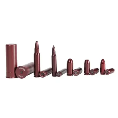 Sada nácvikových nábojů A-Zoom. Pro bezpečnostní výcvik, testování funkčnosti zbraně a bezpečné uvolnění úderníku bez jeho poškození. Ráže 12 GA, .308 Win., .223 Rem., .45 Auto, .40 S&W a 9mm Luger.