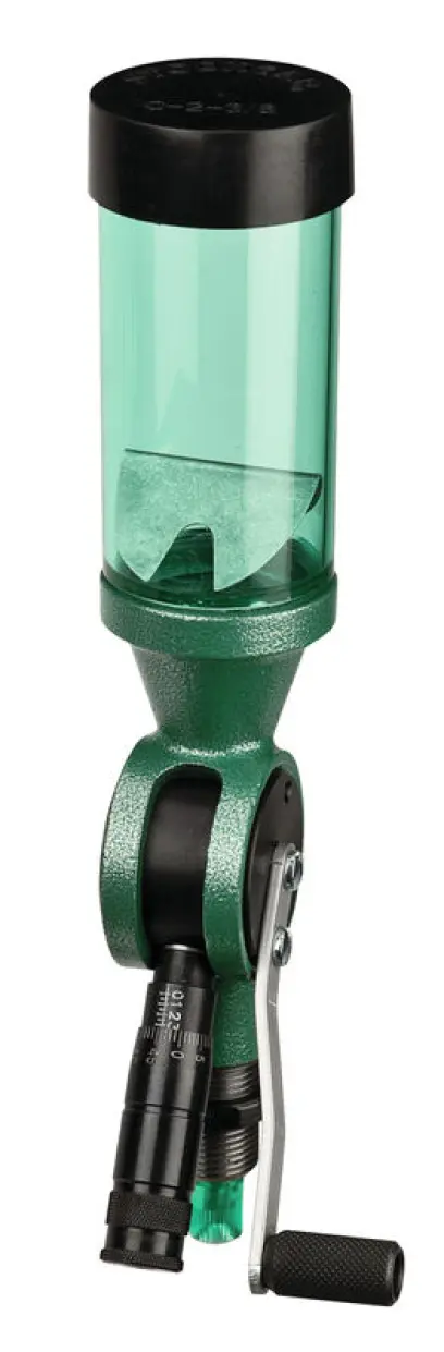 RCBS Competition Powder Measure prachovač - puška - používá velký měřící válec (10-110 grainů). Tento prachovač dokáže přesně odměřovat všechny typy bezdýmného prachu, včetně kuličkového, vločkového a válcového (tyčového).