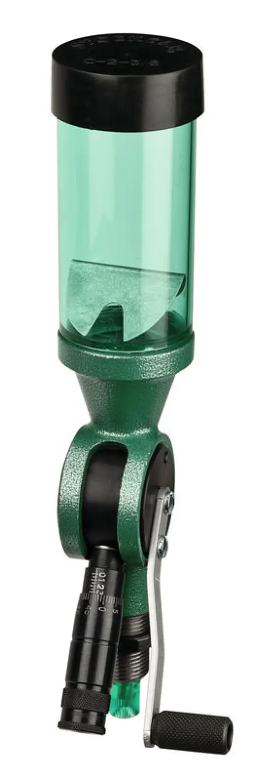 RCBS Competition Powder Measure prachovač - puška - používá velký měřící válec (10-110 grainů). Tento prachovač dokáže přesně odměřovat všechny typy bezdýmného prachu, včetně kuličkového, vločkového a válcového (tyčového).