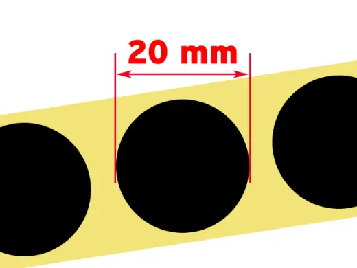Kulaté samolepky pro opravu terče - černé, průměr 20 mm. Cena za roli s návinem 2000 ks zálepek.
