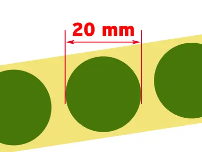 Kulaté samolepky pro opravu terče - zelené, průměr 20 mm. Cena za roli s návinem 2000 ks zálepek.