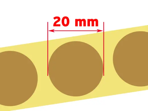 Kulaté samolepky pro opravu terče - hnědé, průměr 20 mm. Cena za roli s návinem 2000 ks zálepek.