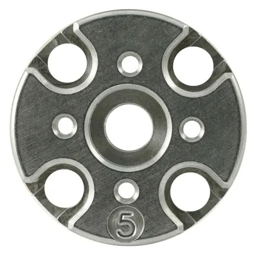 Samostatný shellplate č.5 pro přebíjecí lis Dillon Precision SDB. Určeno pro ráže 9mm Luger, .38 Super