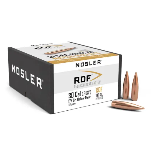 Střely Nosler RDF .30 cal, dia .308, 175grs Střela Nosler Reduced Drag Factor (RDF) .30 cal, dia .308, 175grs (11,3g). SKU: 53170