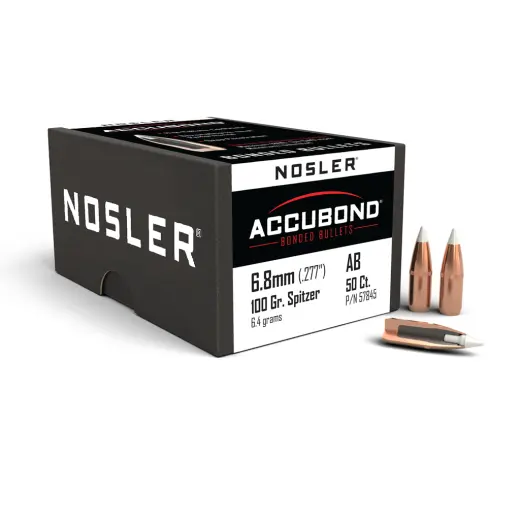 Střela Nosler AccuBond .270 cal, dia .277, 100grs (6,5g). SKU: 57845. Tyto střely jsou vybaveny krimpovací drážkou.