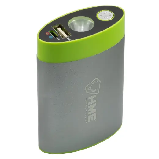 Topení do kapsy se zabudovanou 4400 mAh powerbankou a svítilnou. Dvě intenzity ohřevu, až 5 hodin provozu. HME Hand Warmer