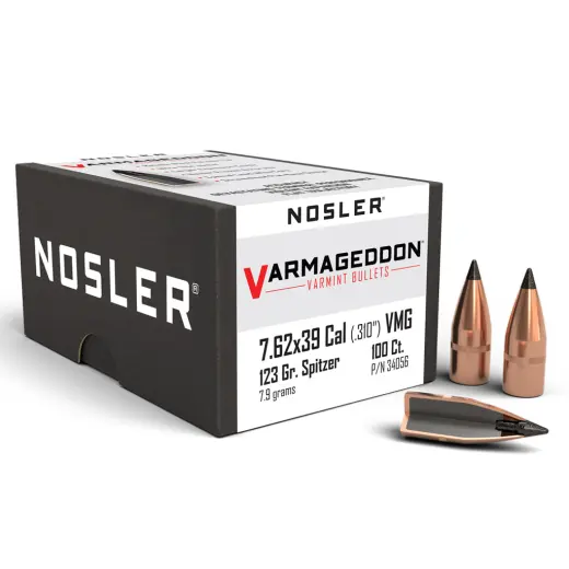 Střela Nosler Varmageddon FB Tipped 7,62x39R, dia .310, 123grs (8g). SKU: 34056