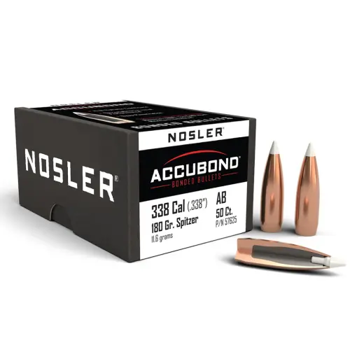 Střely Nosler AccuBond .338 cal, dia .338, 180grs Střela Nosler AccuBond .338 cal, dia .338, 180grs (11,6g). SKU: 57625