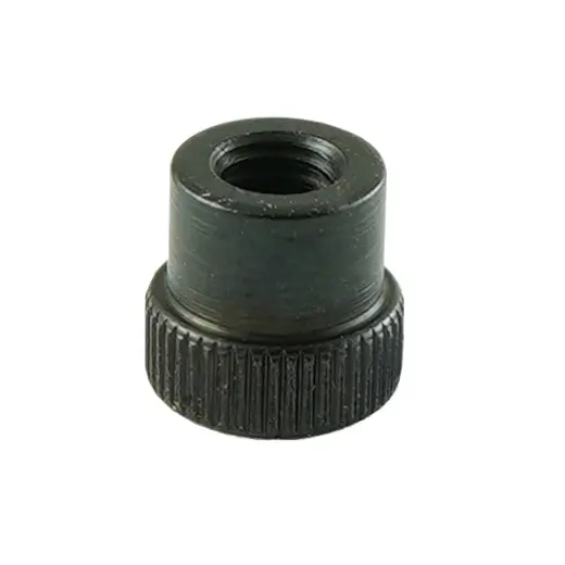 Vysoká, kulatá, zdrsněná matice Dillon Adjustable CF Port Cuff Nut. Používá se např. na podavači nábojnic, nebo pod podavačem zápalek.