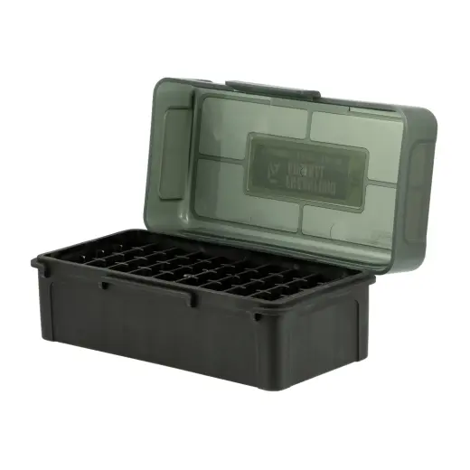 Krabička na náboje 7,62x39 - FA#512 Krabička na náboje 22BR, 6.8 Rem SPC, 7.62x39. Kapacita 50 nábojů. Frankford Arsenal Hinge-Top Ammo Box #512